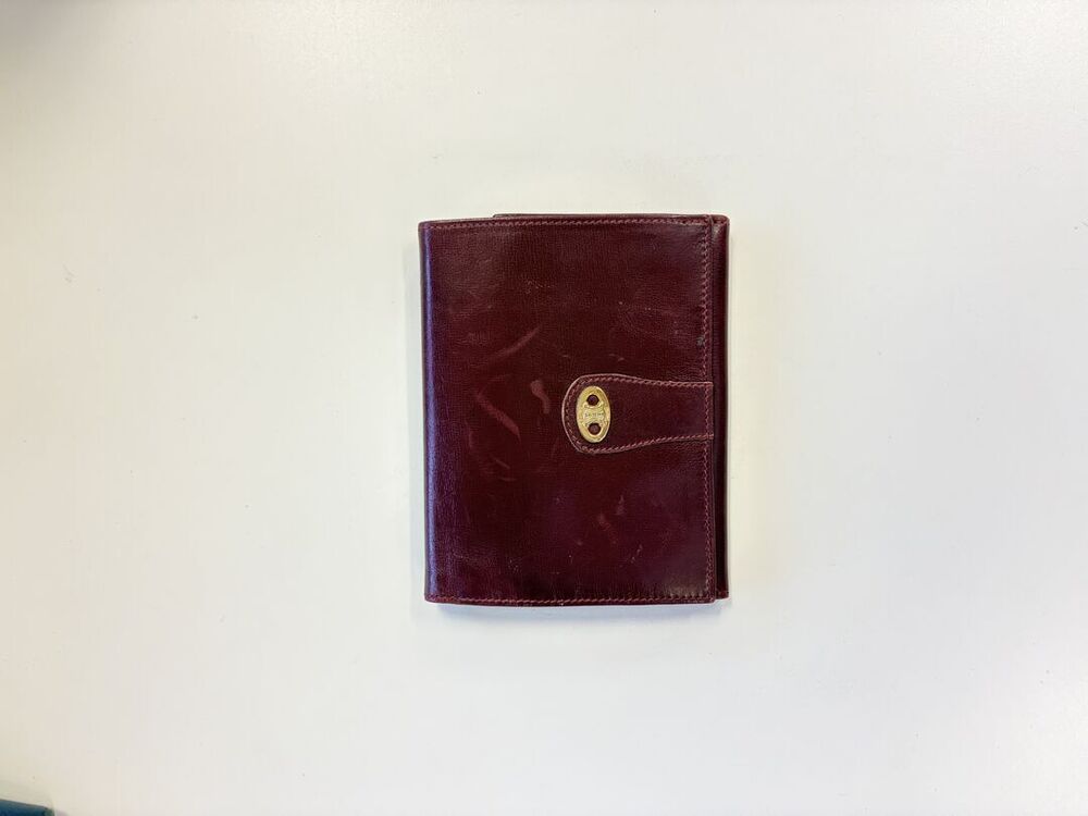 Celine Vintage Burgundy Leather Triomphe Bifold Wallet